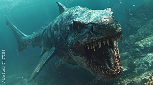 a large dinosaur with sharp teeth