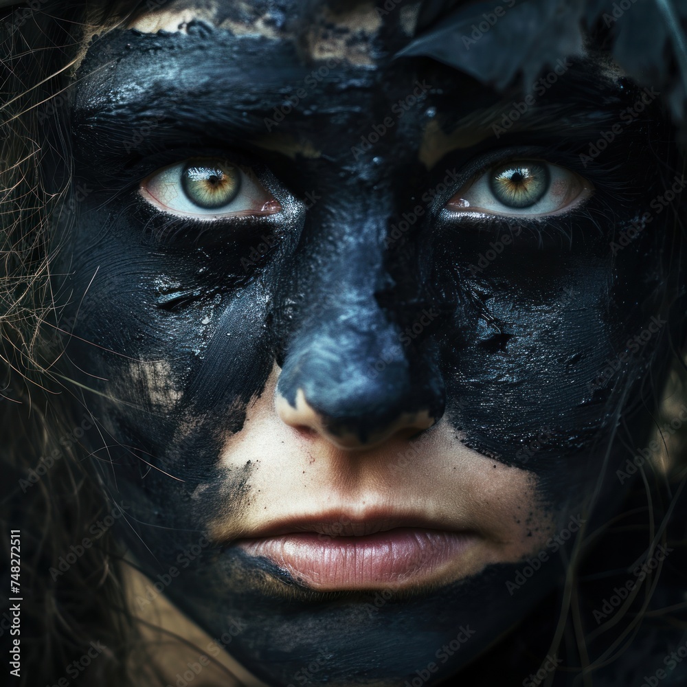 a woman with black paint on her face a woman with black paint on her face