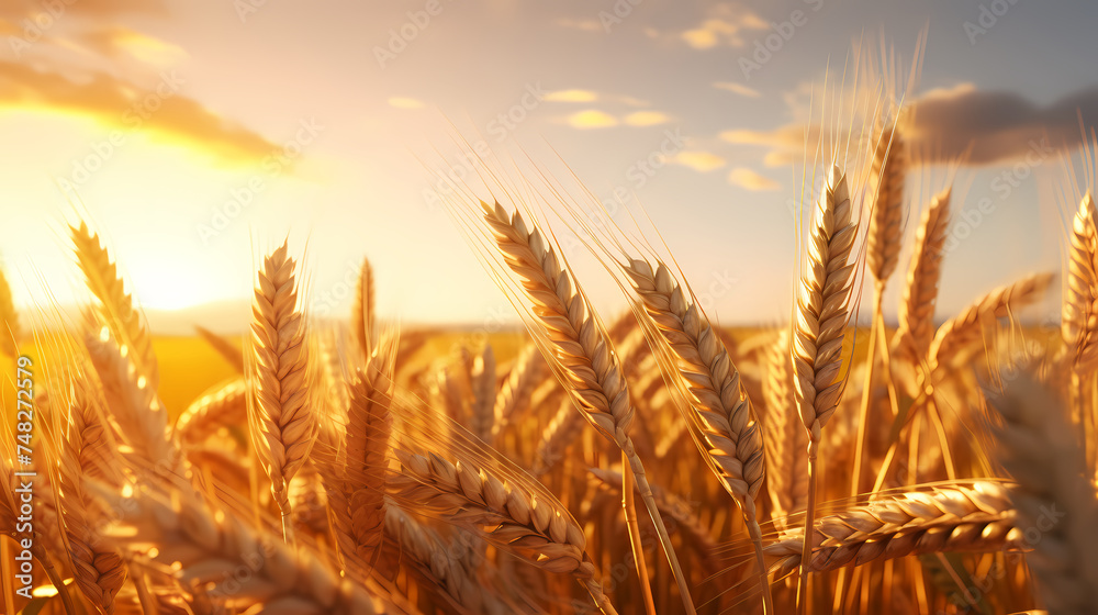Wheat field in the sun close-up during harvest season Wheat field in the sun close-up during harvest season
