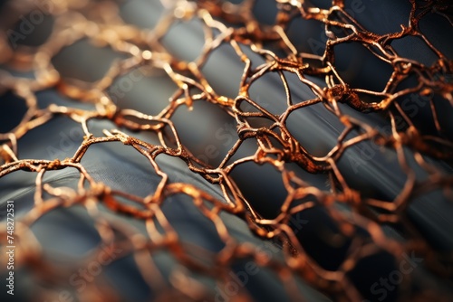 Detailed view of a metallic mesh screen juxtaposed with the rustic charm of old industrial machinery