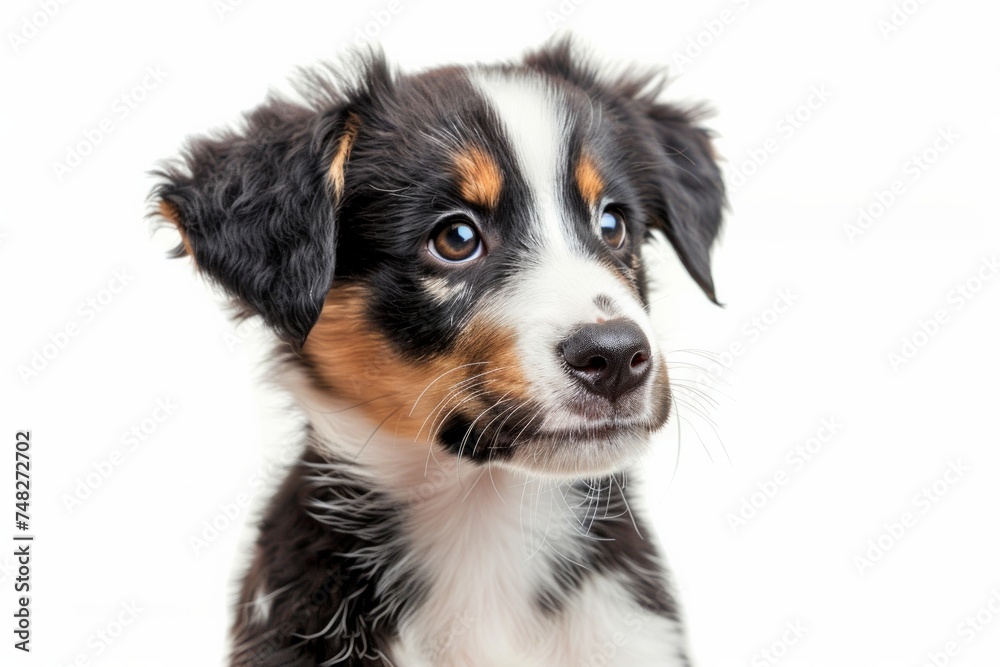 Portrait of an adorable mixed breed puppy, white background