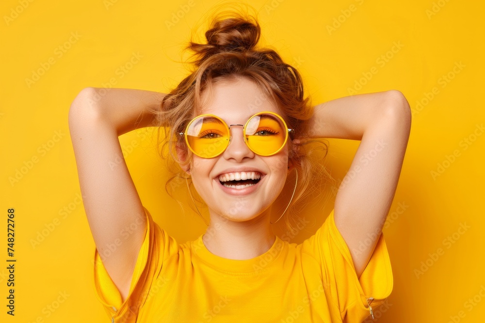 Portrait of her she nice-looking cool attractive lovely lovable winsome sweet crazy cheerful cheery girl having fun great breakthrough isolated on bright vivid shine yellow background Portrait of her she nice-looking cool attractive lovely lovable winsome sweet crazy cheerful cheery girl having fun great breakthrough isolated on bright vivid shine yellow background