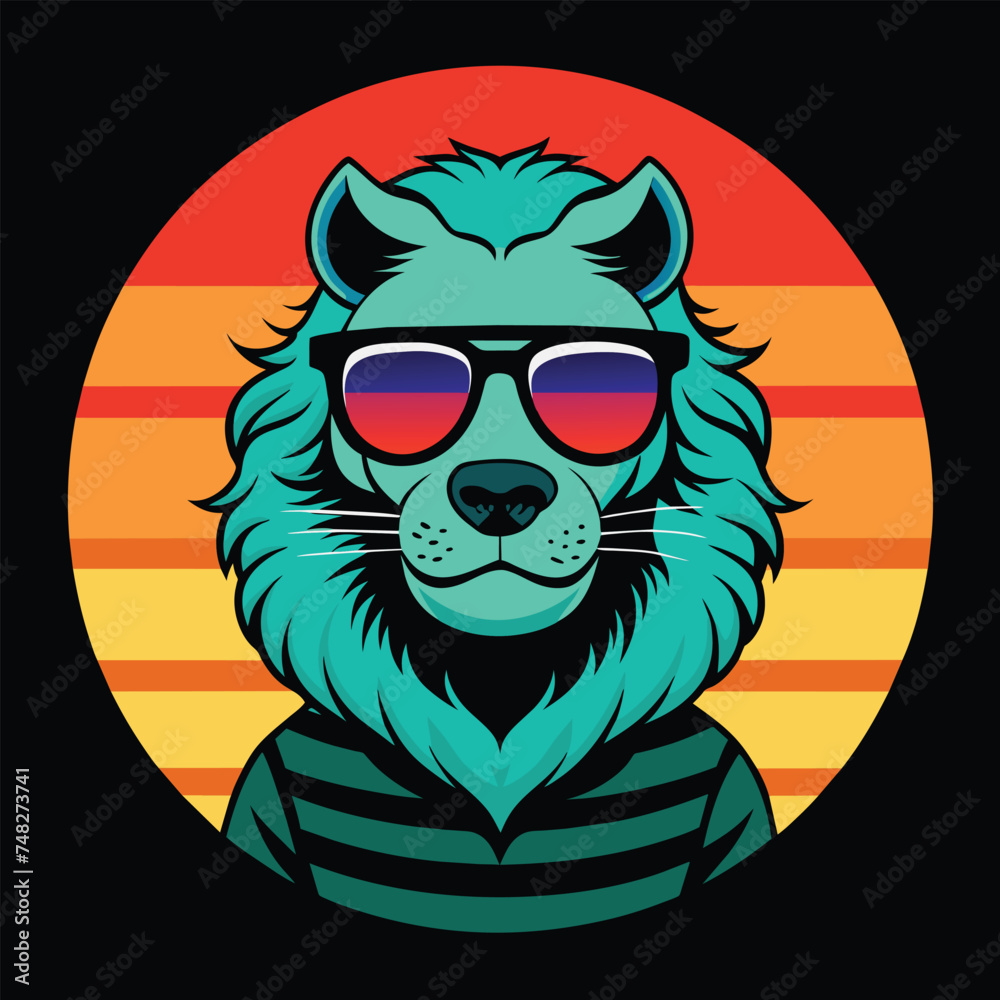 sunset with tiger vector illustration