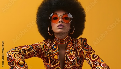 cool 70's disco fashion black woman model retro vintage style afro 