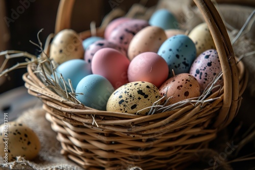 a basket full of colorful eggs