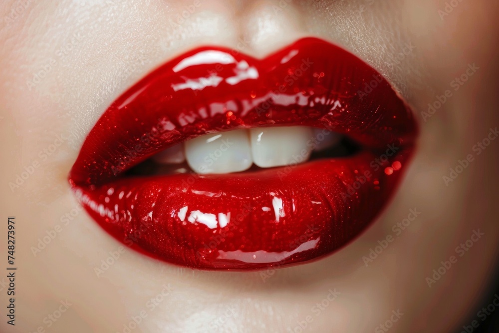 Sexy Red Lips close up. Beautiful Perfect Makeup. Beautiful red Lip Gloss. Cosmetic.mouth open, big lips. Cosmetic beauty procedures Sexy Red Lips close up. Beautiful Perfect Makeup. Beautiful red Lip Gloss. Cosmetic.mouth open, big lips. Cosmetic beauty procedures
