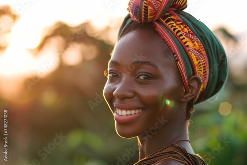 Young African woman smiling at sunset