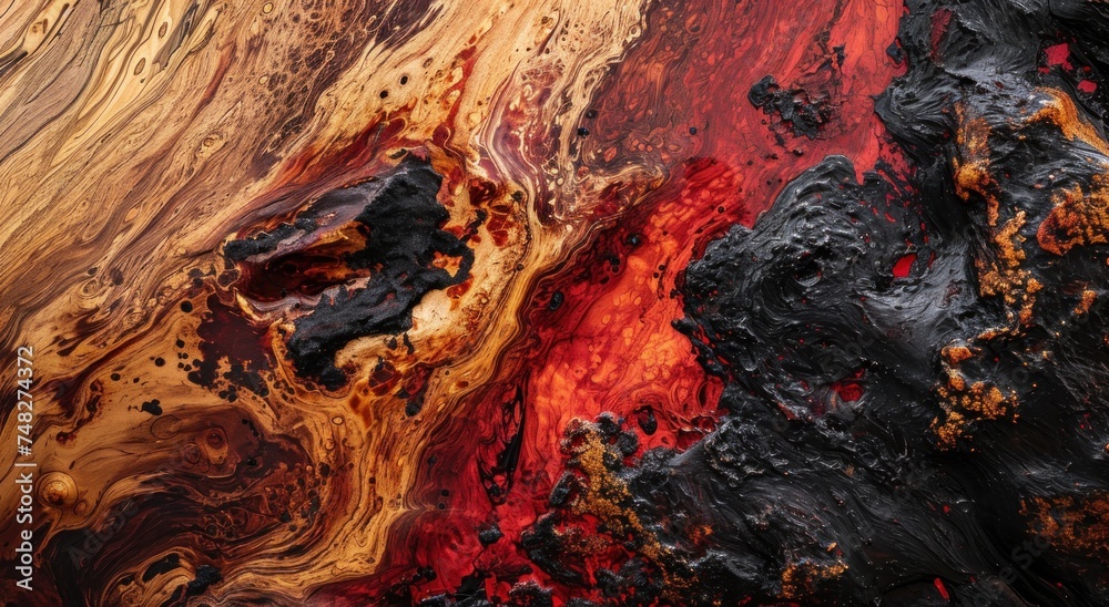 a close up of a red and black liquid