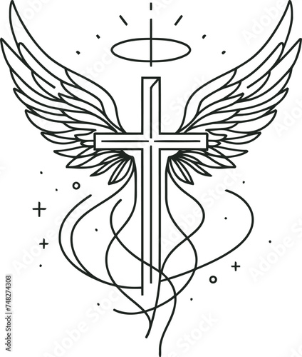 Jesus, Mary and in continuous line drawing, minimalist, simplicity contour, christian pray, 