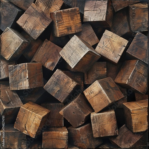 Old wooden cubes. Wooden background. photo