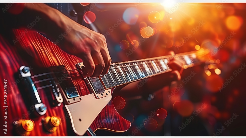 Obraz premium music band plays in a studio music video, guitar sings and plays instrument created by ai