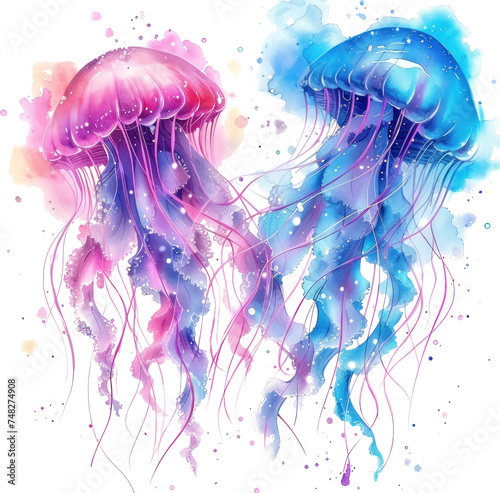 blue and pink jelly fish wall sticker
