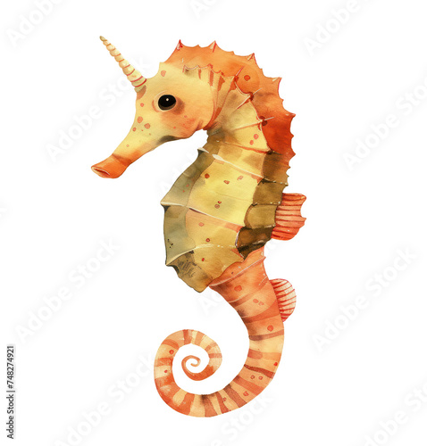 a cute seahorse in watercolor on a flat color background