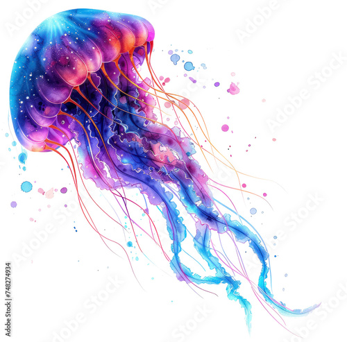 a colorful jellyfish on white background