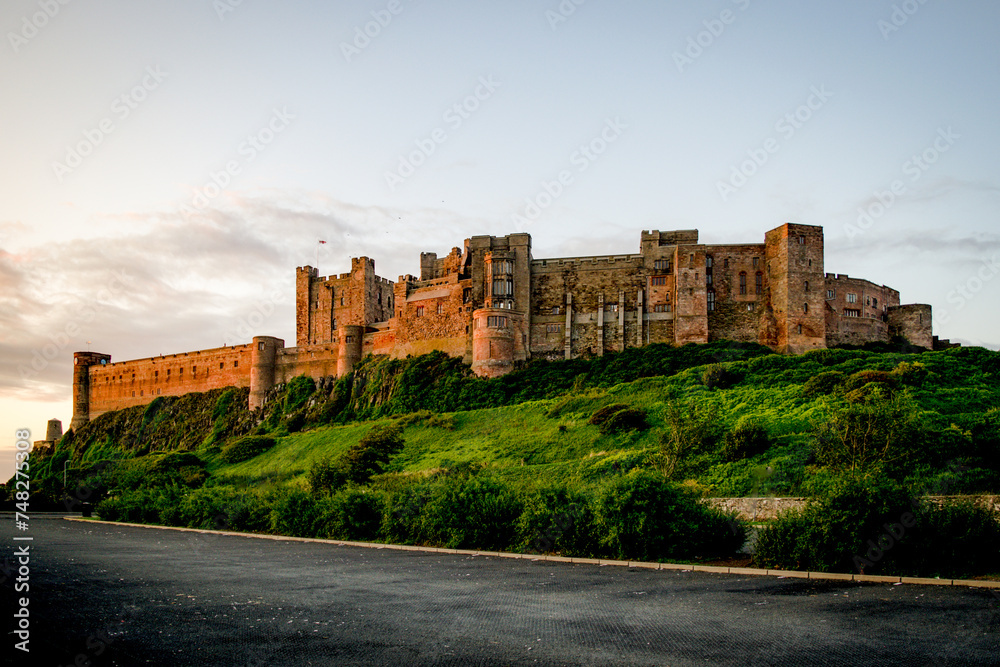 Bamburgh castle during the sunset