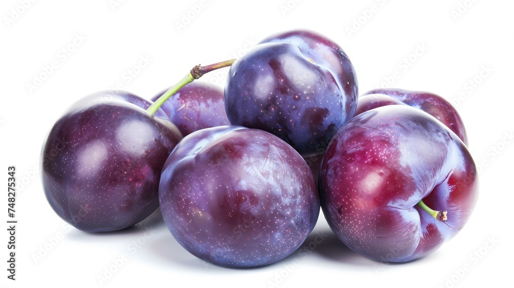 plums lie on a white isolated background space for text
