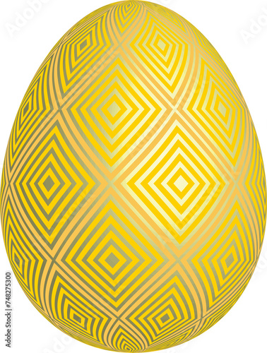 Easter egg decorated with 3D effect geometrical diamond grid on golden background