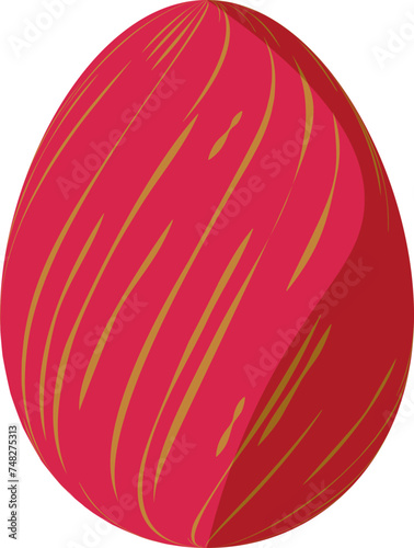 Easter egg decorated with 3D effect strips texture on red background vector