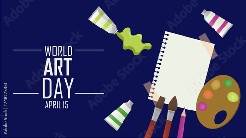 world art day. April 15. Art. Banner template - Wallpaper. Event. background. brushes, paints and palette. Colorful. International Association of Art. freedom of expression. Creativity - Stock vector photo