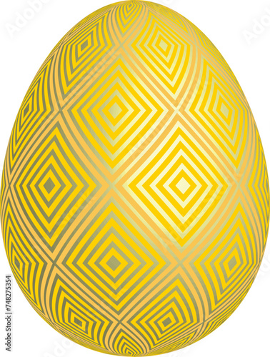 Easter egg decorated with 3D effect geometrical diamond grid on golden background vector