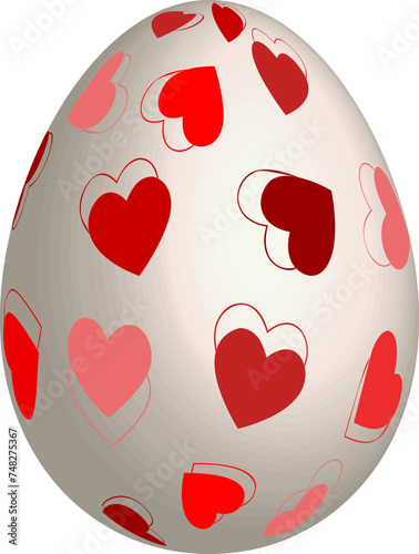 Easter egg decorated with 3D effect red hearts motif on silver background vector