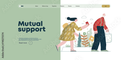 Mutual Support: Picking Up the Dropped Item -modern flat vector concept illustration of a woman who picked up a wallet lost by an elderly man Metaphor of voluntary, collaborative exchanges of services