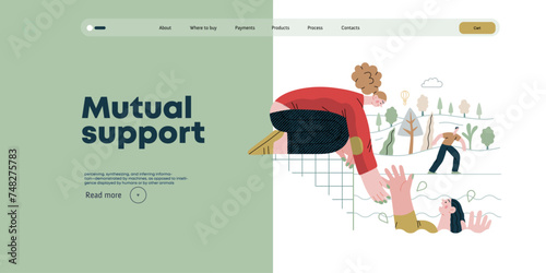 Mutual Support: Save a drowning person -modern flat vector concept illustration of woman reaching out to drowning woman A metaphor of voluntary, collaborative exchanges of resource, services