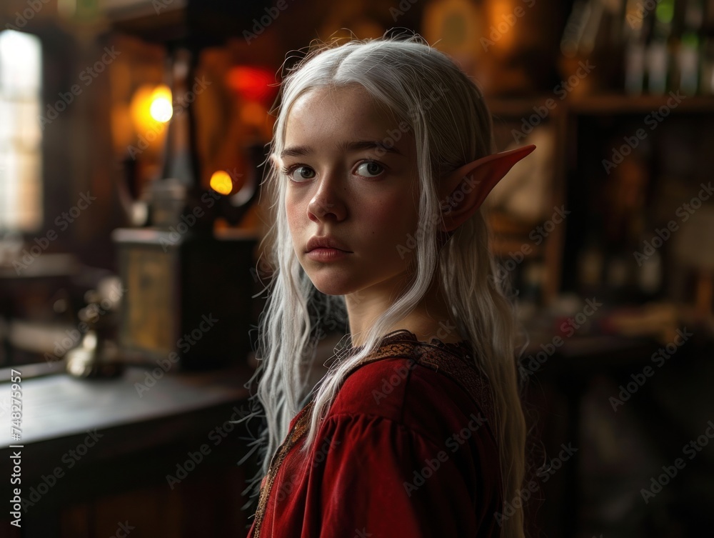 Fototapeta premium a girl with white hair and elf ears