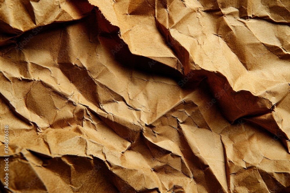 a close up of a crumpled brown paper