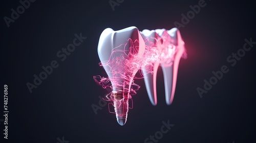 Isolated set of white teeth and dental implant.
