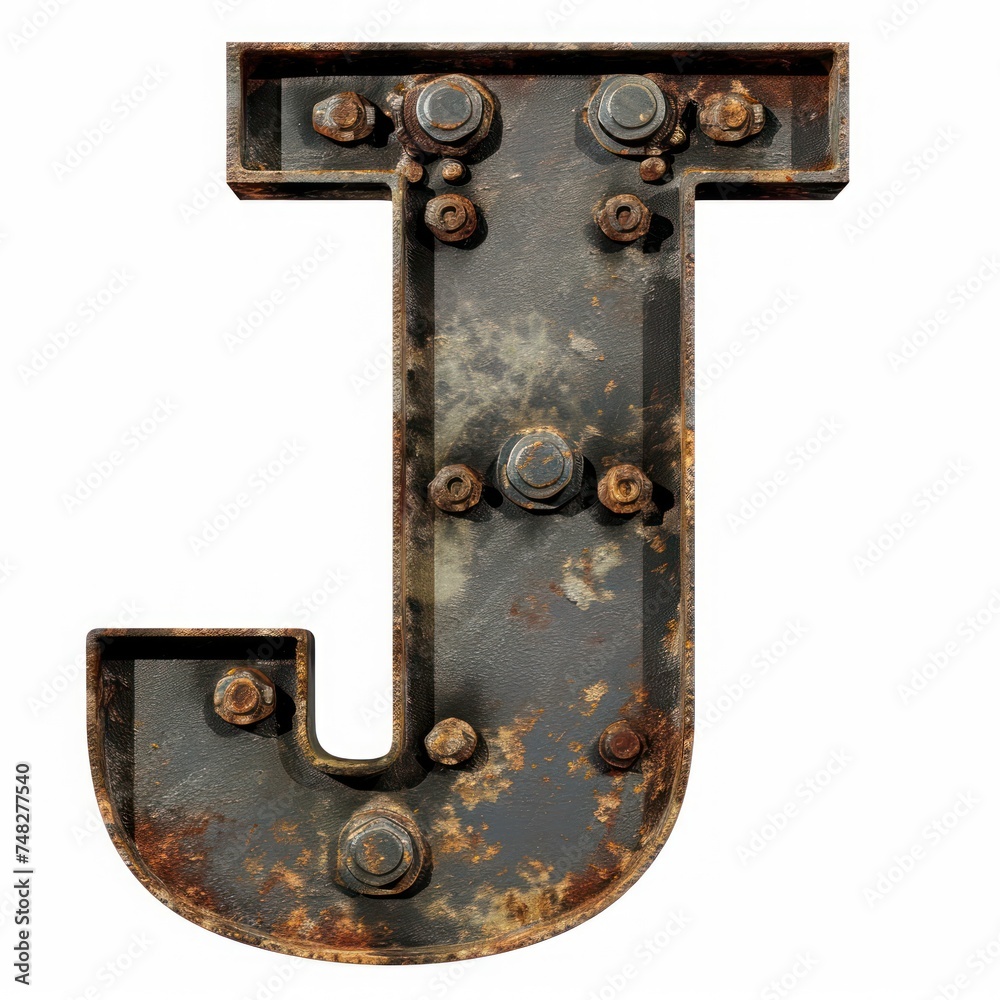 a metal letter with bolts