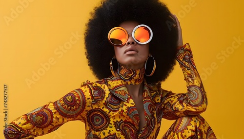 cool 70's disco fashion black woman model retro vintage style afro 