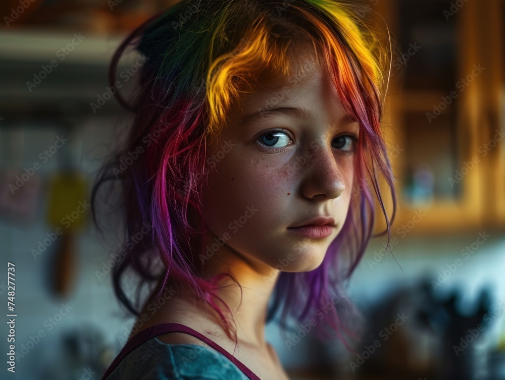 a girl with colorful hair a girl with colorful hair
