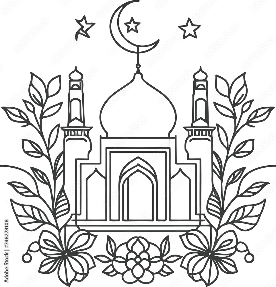 Muslim Ramadan Islam in continuous line drawing minimalist, simplicity contour, Muslim Ramadan Islam in continuous line drawing minimalist, simplicity contour,