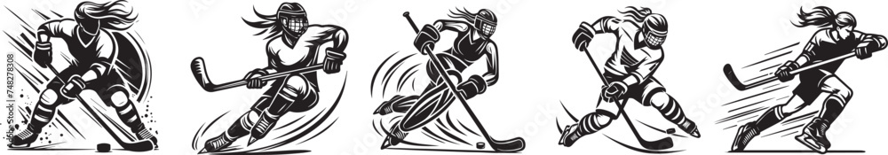 Fototapeta premium ice hockey girl player, dynamics and power