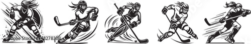ice hockey girl player, dynamics and power photo