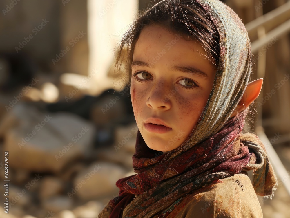 a girl with a scarf on her head a girl with a scarf on her head