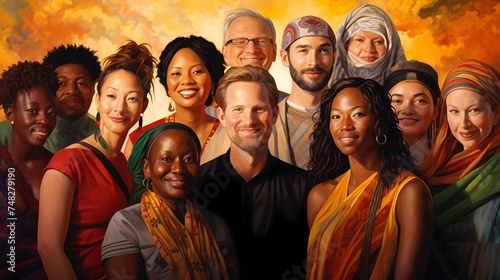Diverse image: A captivating collage of hundreds of multiracial individuals, smiling and gazing at the camera, exemplifying the beauty of multicultural society and inclusivity photo