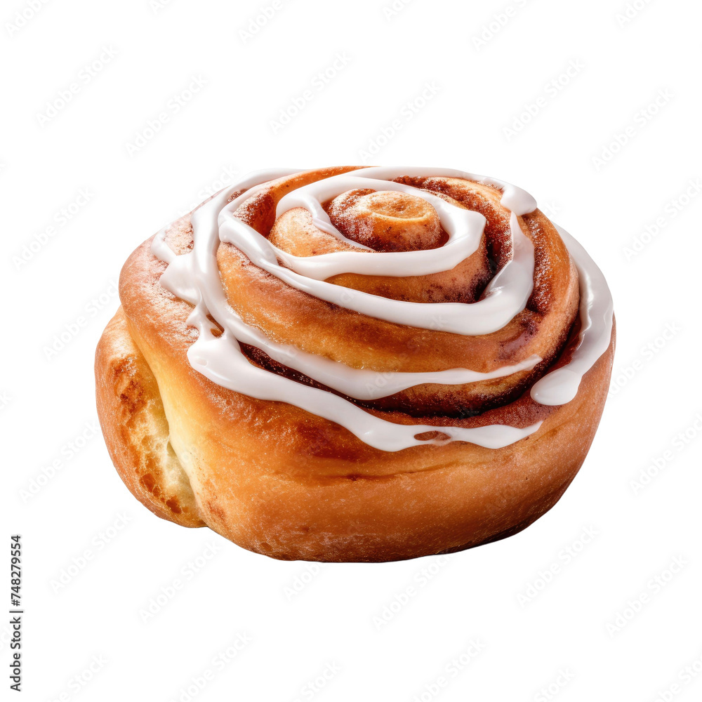 Fototapeta premium Sweet cinnamon bun roll isolated on transparent a white background