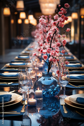 Reception Decor  Elegant table setting served and decorated for wedding banquet