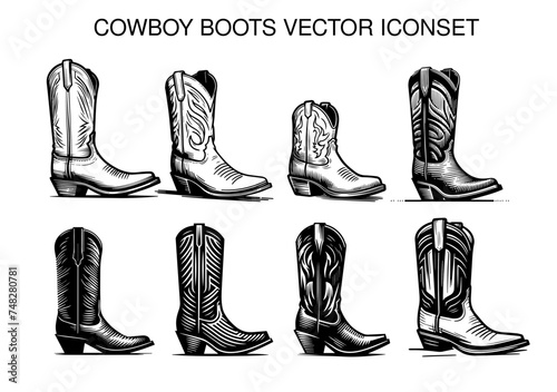 Set of Cowboy Boot Icons. Vector Scalable. 