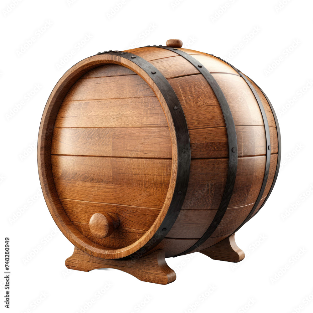 Wooden oak barrel isolated on transparent a white background 