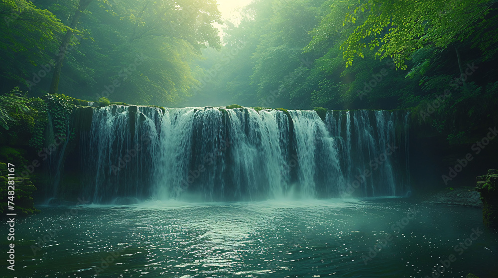 Waterfall hidden in the tropical jungle - obrazy, fototapety, plakaty 