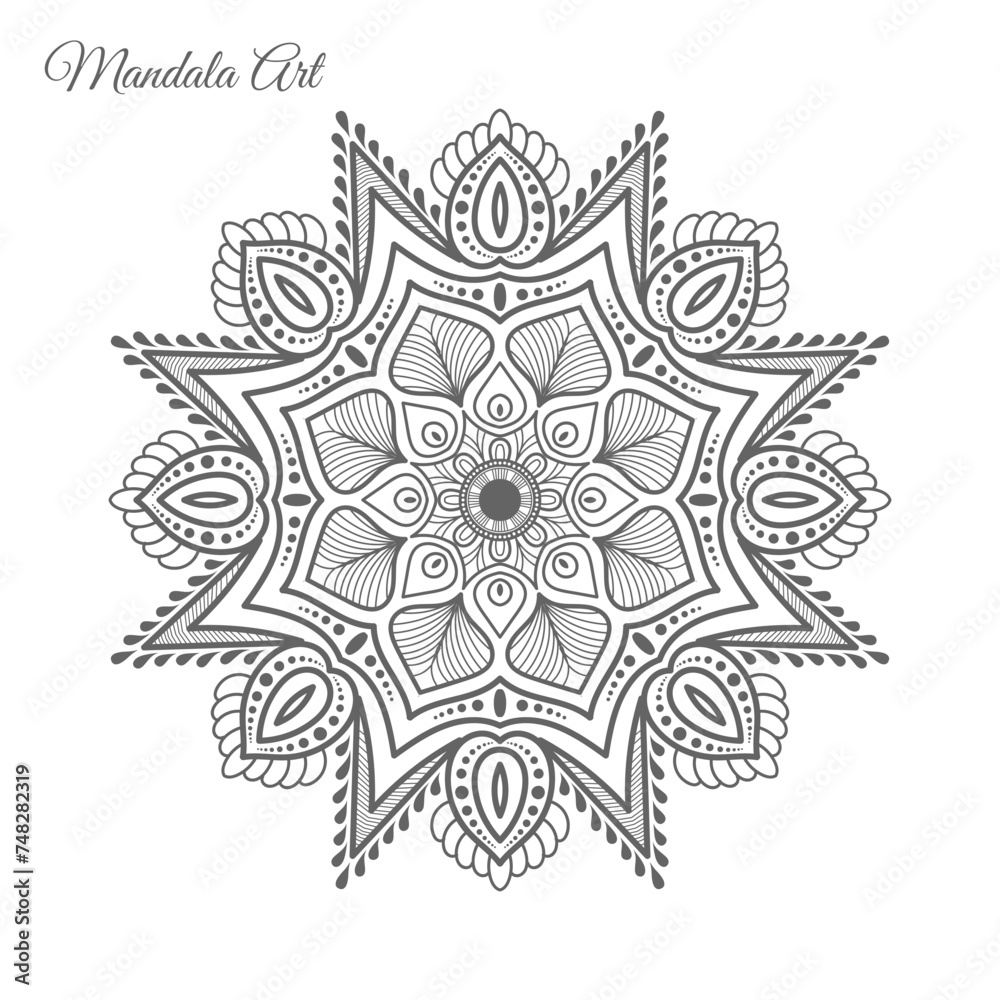 Charming Hand-Drawn Floral Mandala Vector Blossoms & Leaves Adorn a Pure White Canvas!