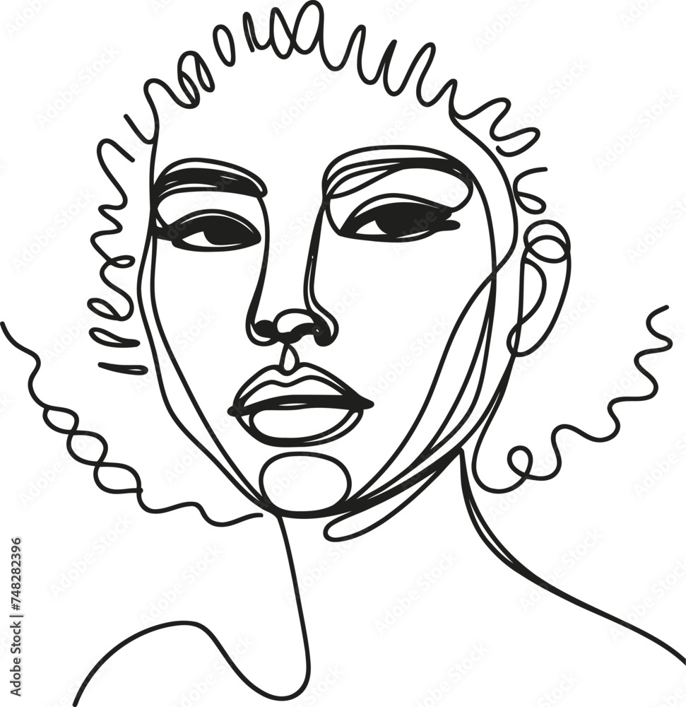 woman face  in continuous line drawing minimalist, simplicity contour, 