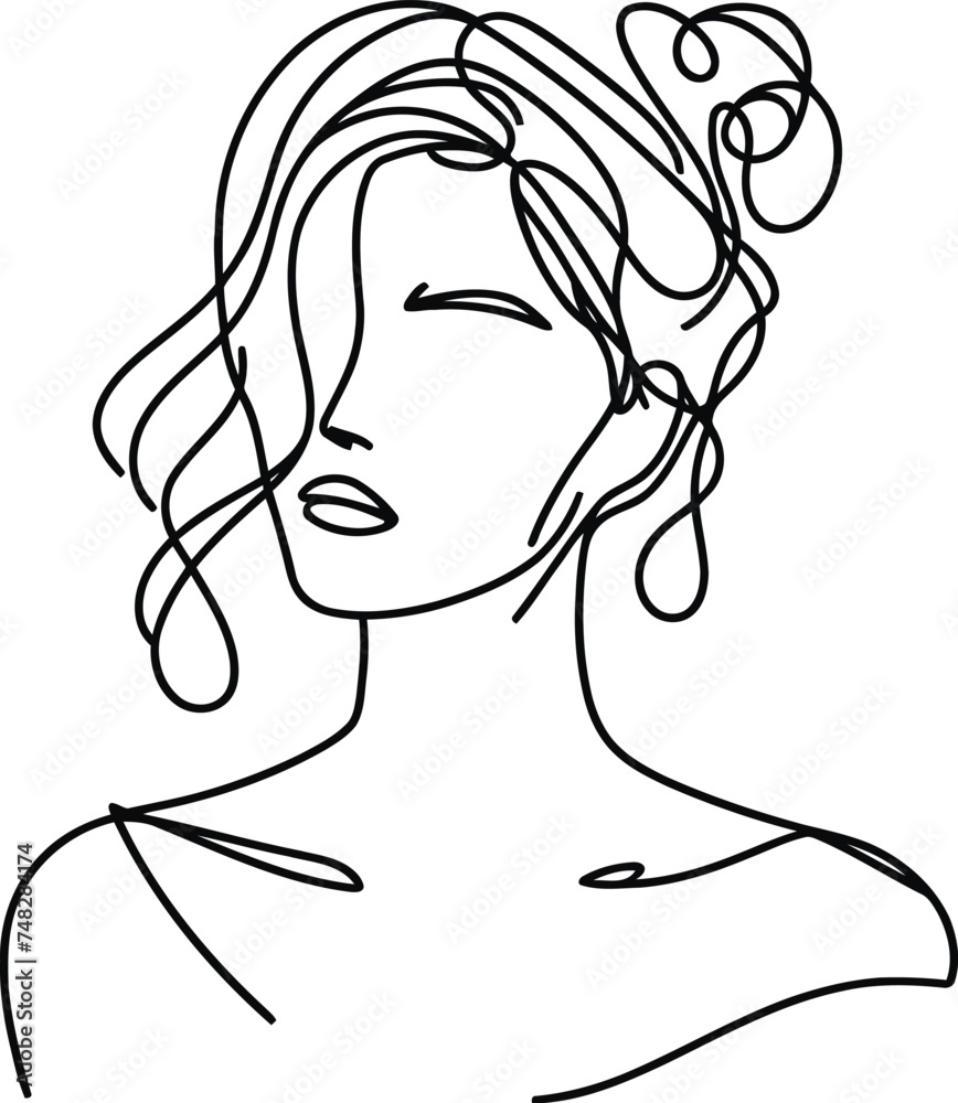 female hairstyle in continuous line drawing minimalist, simplicity contour, female hairstyle in continuous line drawing minimalist, simplicity contour,