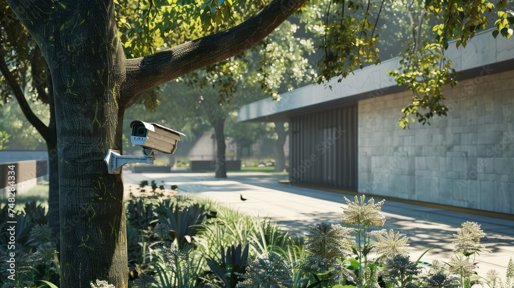 A 3D rendering depicting a security camera targeting a detected intrusion A 3D rendering depicting a security camera targeting a detected intrusion