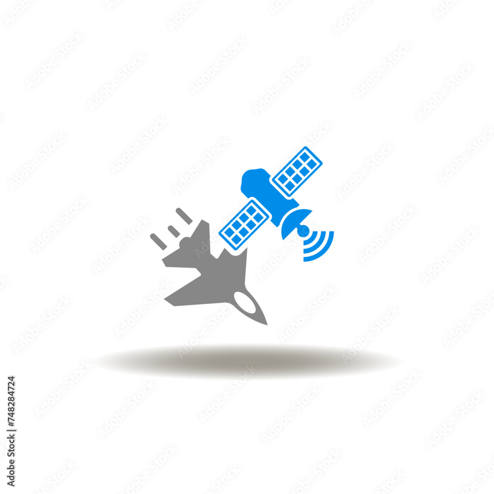 Vector illustration of fighter bomber and satellite. Icon of GIS GPS air military navigation system. Symbol of army innovative technology. Vector illustration of fighter bomber and satellite. Icon of GIS GPS air military navigation system. Symbol of army innovative technology.