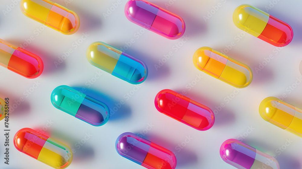 colorful pills on white background. Generative AI colorful pills on white background. Generative AI