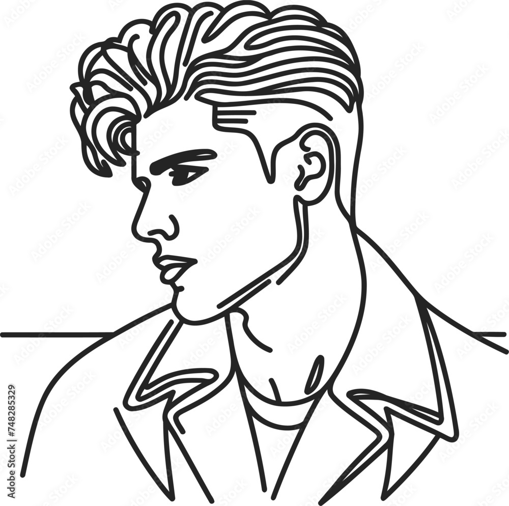 Obraz premium male hairstyle in continuous line drawing minimalist, simplicity contour,